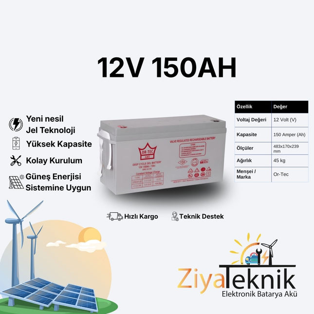 12V 150AH Jel Solar Sistem Aküsü | Uzun Ömürlü 2025 Üretim