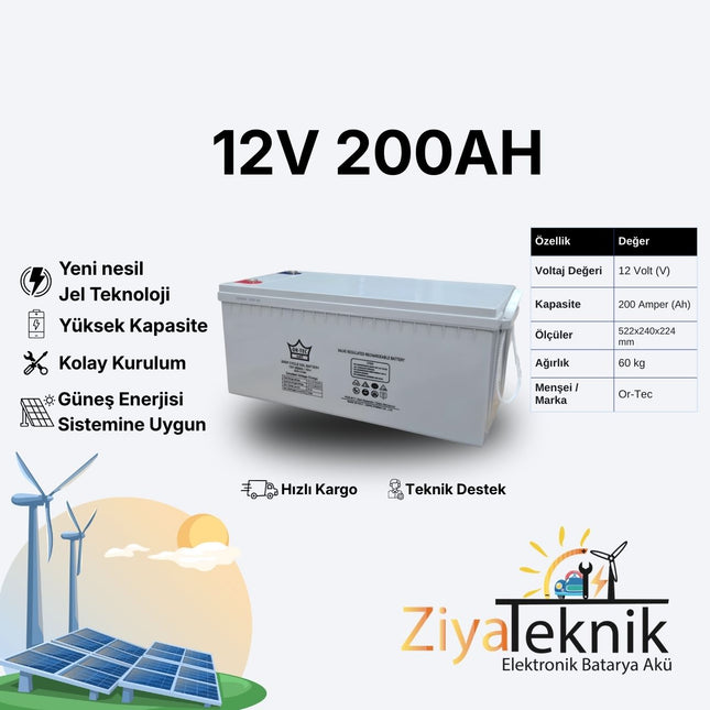 12V 200AH Jel Solar Sistem Aküsü | Uzun Ömürlü 2025 Üretim