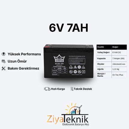 6V 7Ah Ortec Bakımsız Akü – Uzun Ömürlü 2025 Üretim