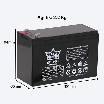 12V 7Ah Ortec Bakımsız Akü | Uzun Ömürlü 2025 Üretim