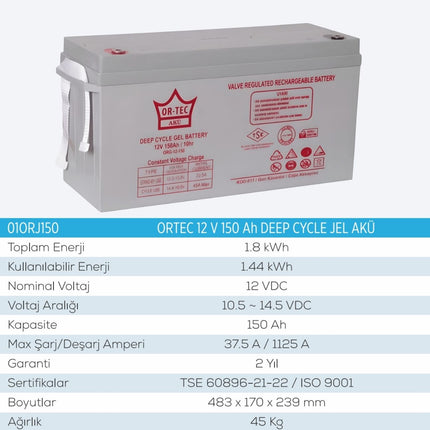 12V 150AH Jel Solar Sistem Aküsü | Uzun Ömürlü 2025 Üretim